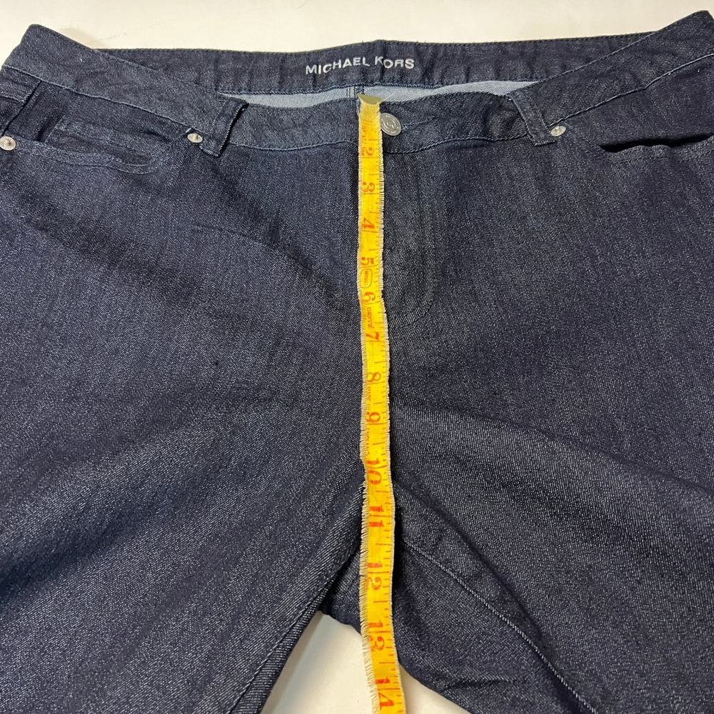 Michael Kors Embellished Bootcut Jeans Dark Wash Denim Rhinestone MK Logo Sz 16W - Picture 9 of 13